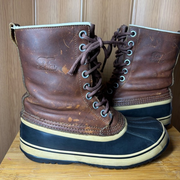 Sorel 1964 Womens Duck Brown Leather Waterproof Winter Snow Boots Sz 8 - Picture 2 of 11